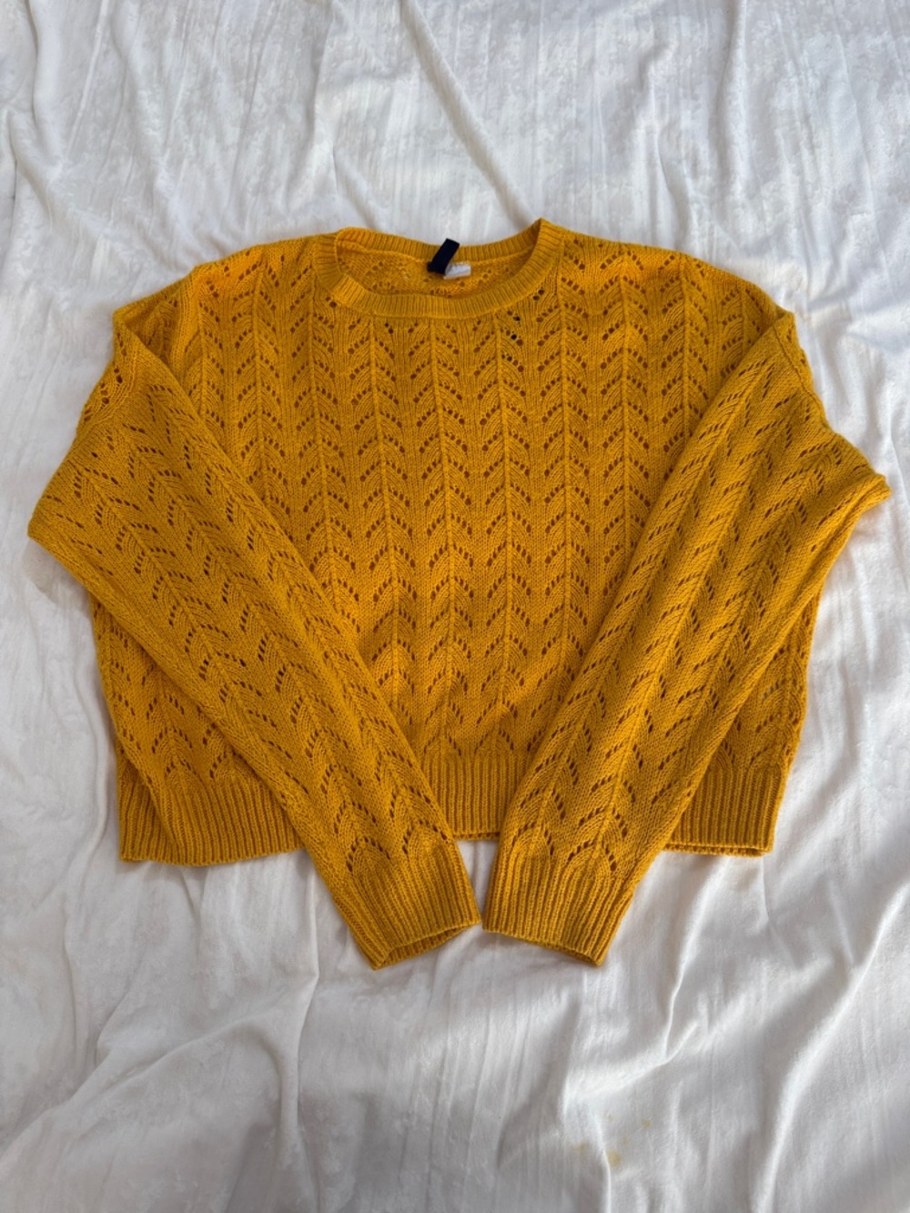 H&M Mustard Openwork Crewneck Sweater